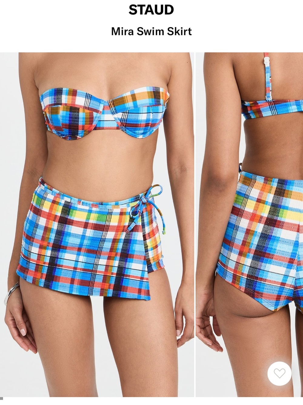 STAUD Swim Set - Mira Plaid Wrap Swim Skirt & Jo Balconette Top MEDIUM Madras